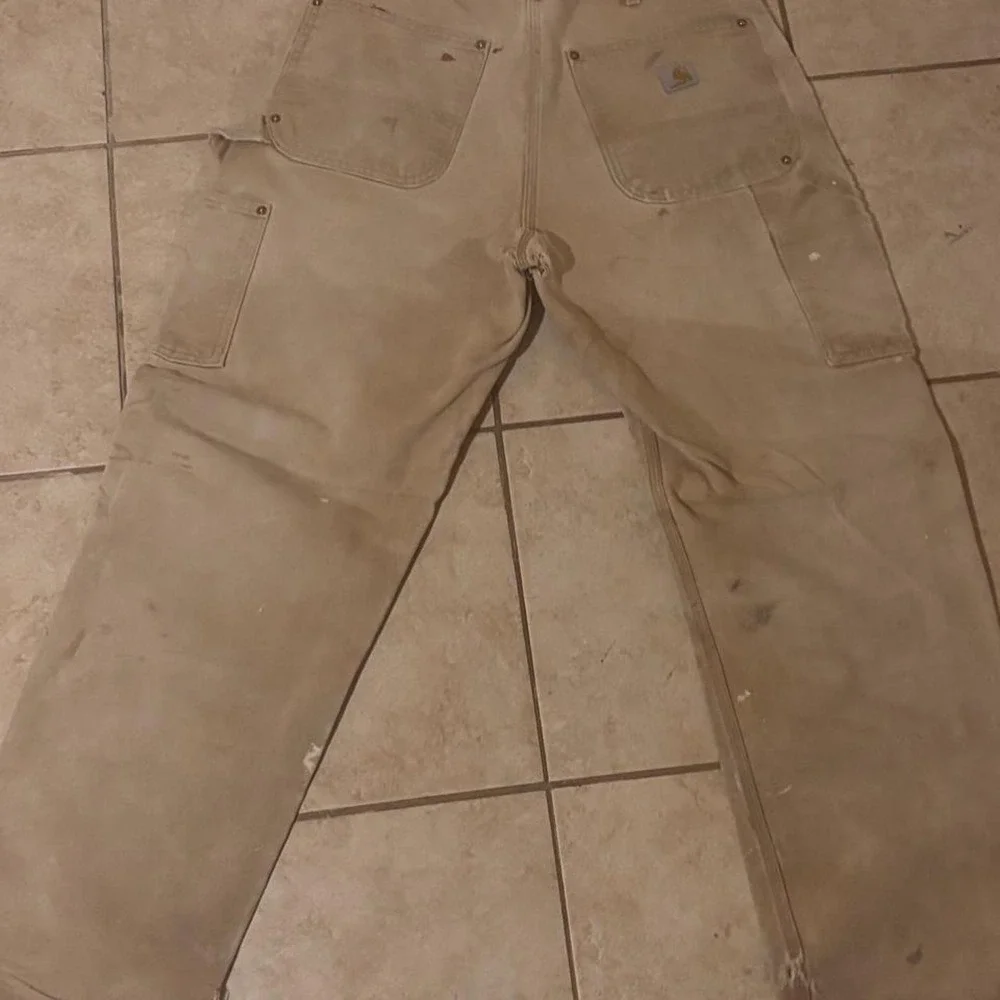 90's Carhartt double knee pants in tan & brown  Nicely distressed